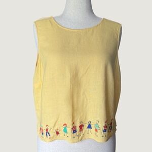Stonebridge Yellow Linen Blend Stick Figure Tank Top XL Boho Artsy